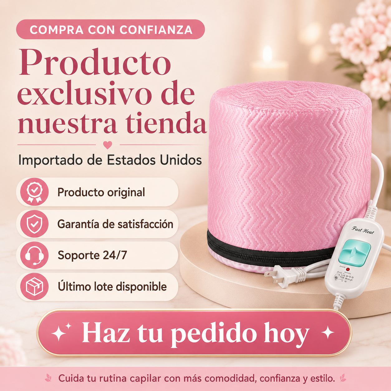 Gorra Térmica Capilar – 3 niveles de calor para potenciar mascarillas, reducir el frizz y dejar el cabello más suave y brillante | Envío gratis