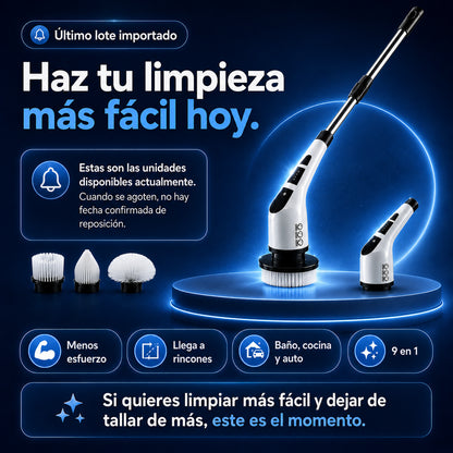 Cepillo Eléctrico de Limpieza – 9 en 1 con mango extensible para limpiar baño, cocina y auto con menos esfuerzo | Envío gratis