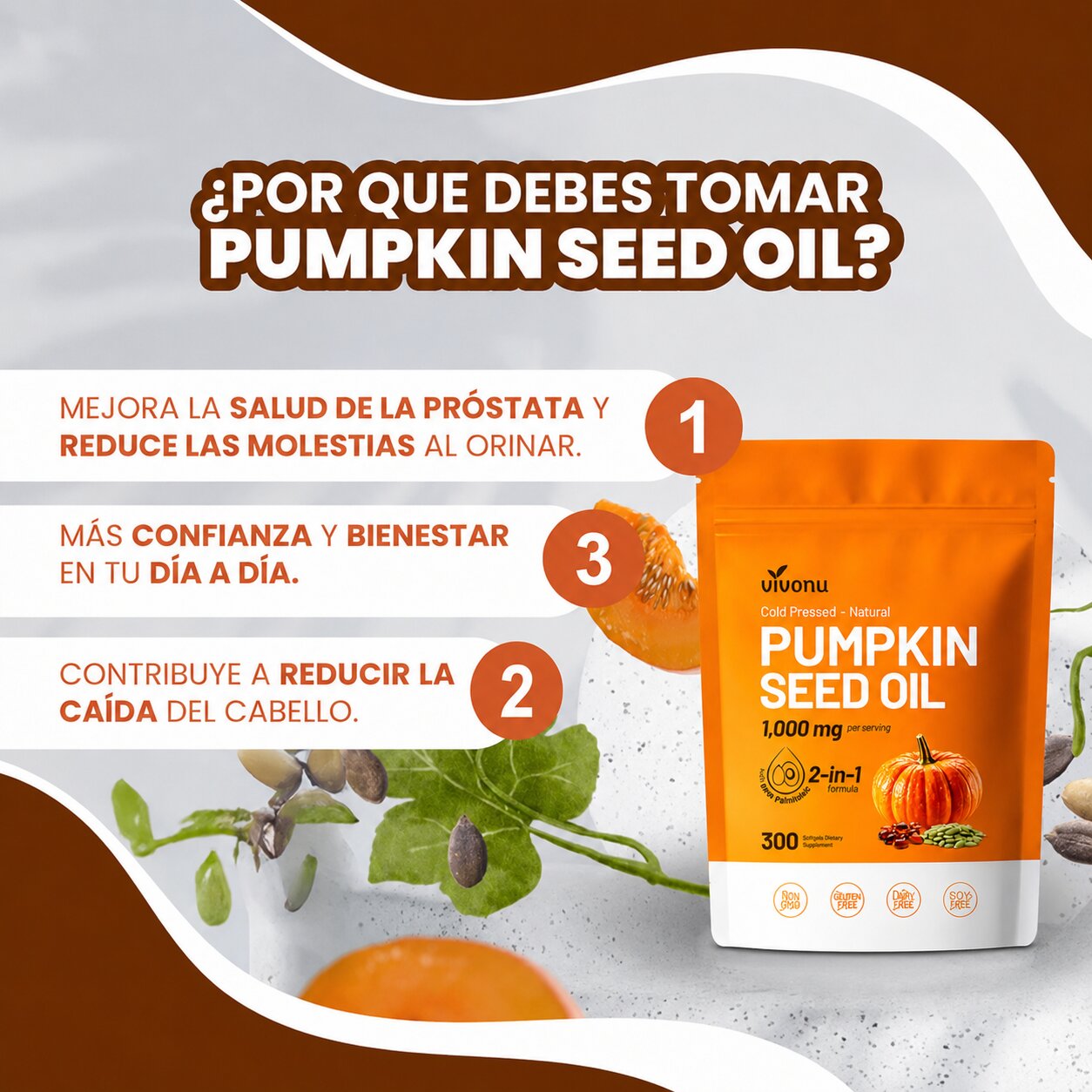 Pumpkin Seed Oil - Repara Tu Prostata, Riñones, Vegija y Bloquea la Caida de Cabello