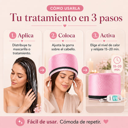 Gorra Térmica Capilar – 3 niveles de calor para potenciar mascarillas, reducir el frizz y dejar el cabello más suave y brillante | Envío gratis