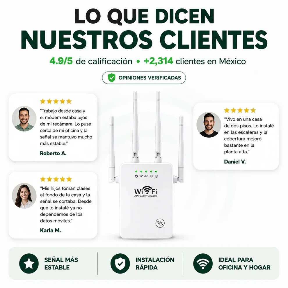 Amplificador de Señal WiFi 300 Mbps | Extiende la Cobertura de tu Módem, Fácil Instalación y Compatible