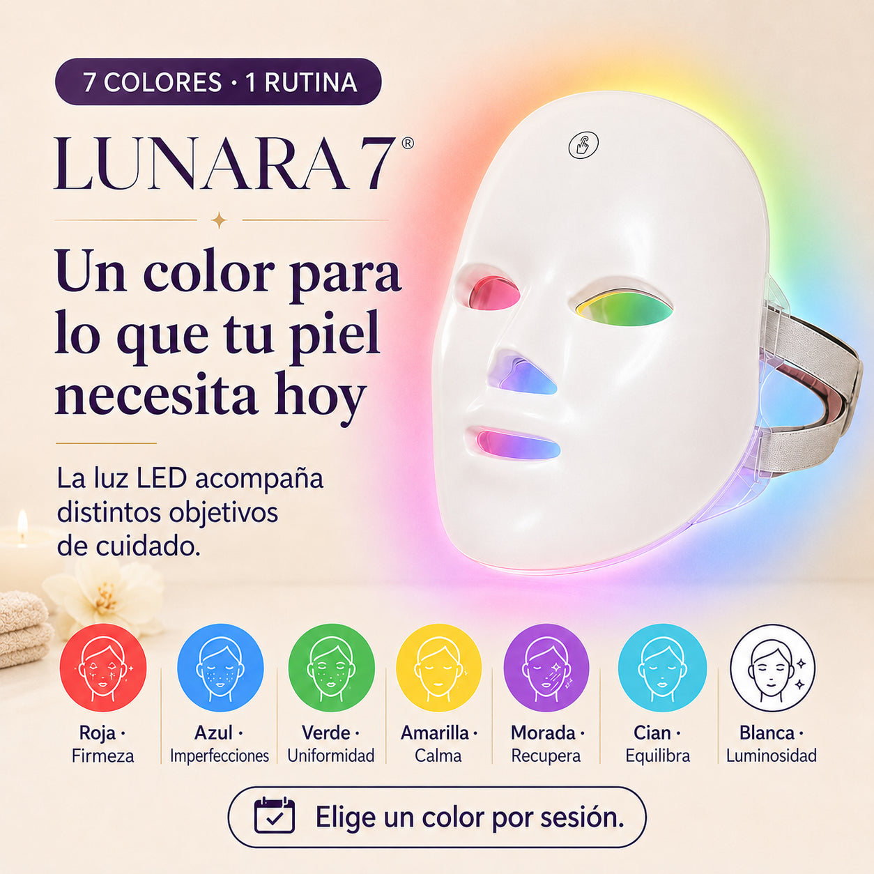 LUNARA 7® Mascarilla LED Facial – 7 colores para una piel más luminosa, uniforme y firme | Envío gratis