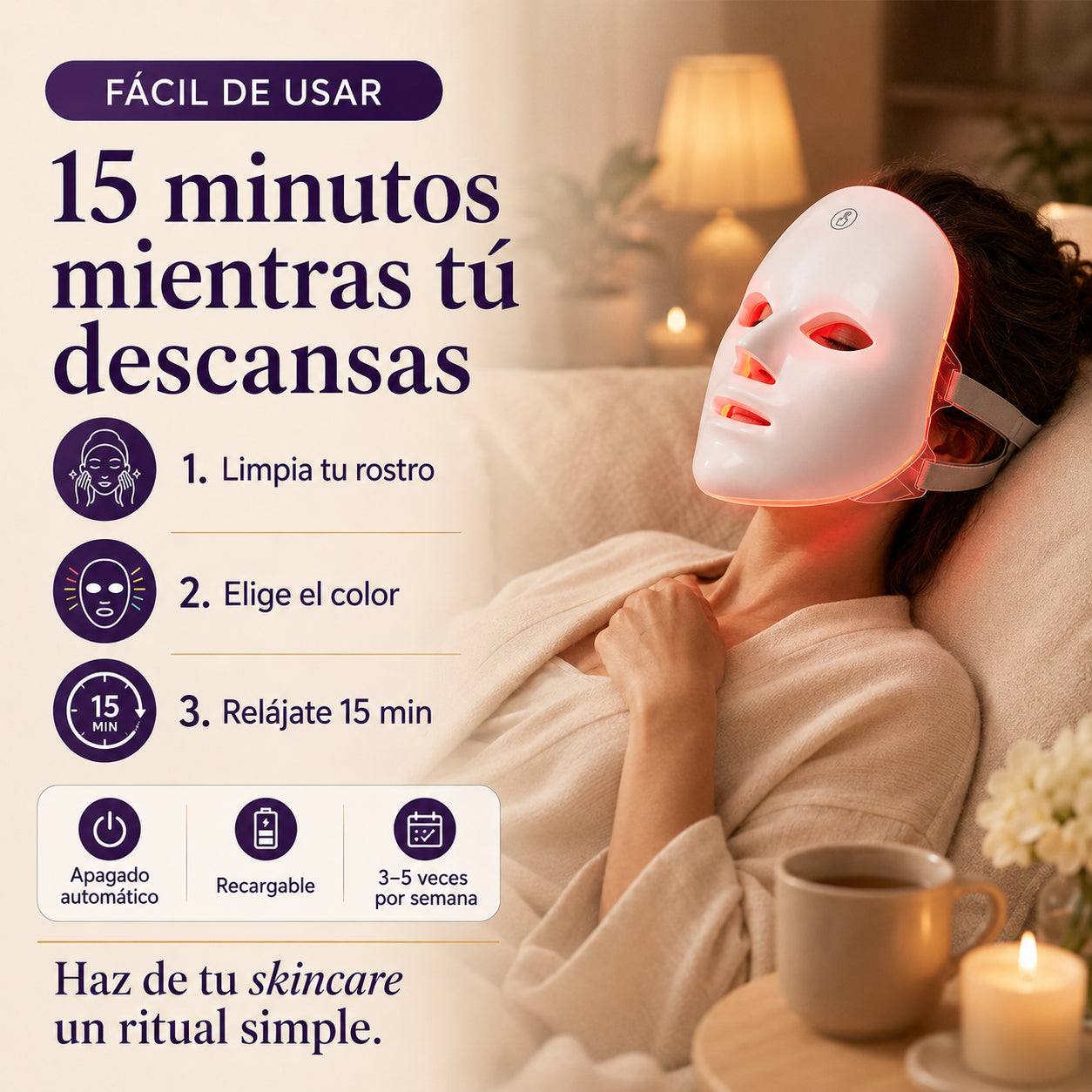 LUNARA 7® Mascarilla LED Facial – 7 colores para una piel más luminosa, uniforme y firme | Envío gratis